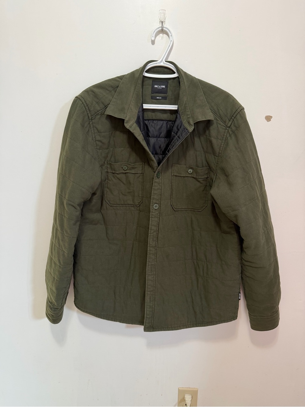 ONLY & SONS Olive Green Quilted Button-Down Shirt